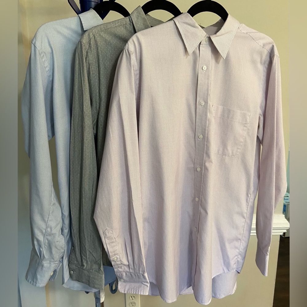 Set of 3, Size L, Men's Classic Dress Shirts - Purple micro check, Blue, Grey